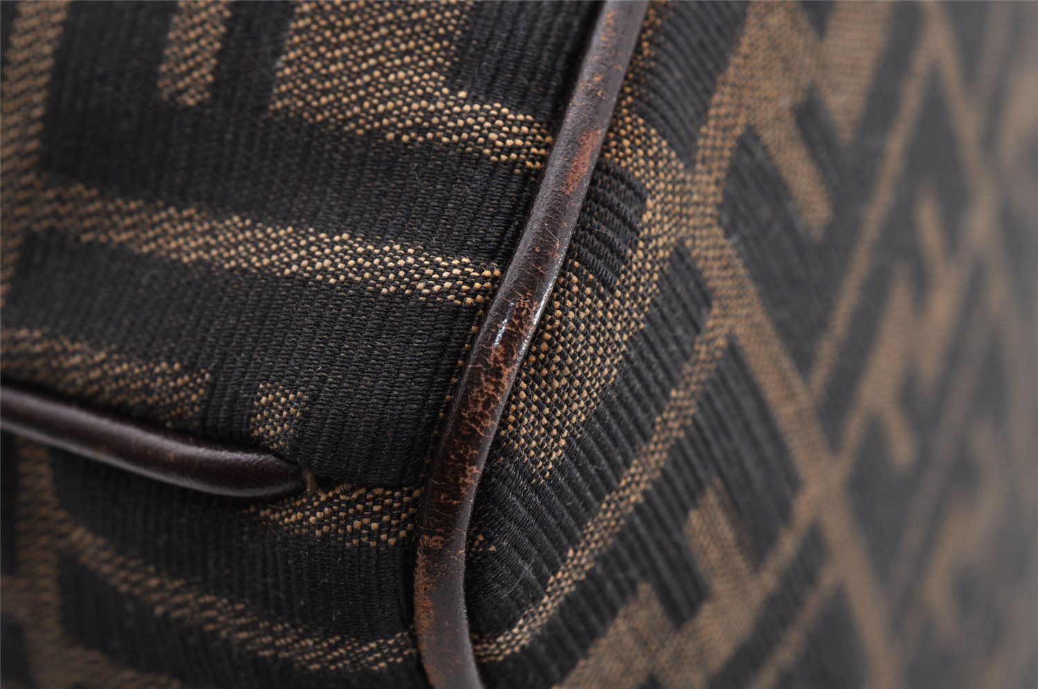 Authentic FENDI Vintage Zucca Hand Bag Purse Canvas Leather Brown 4608I