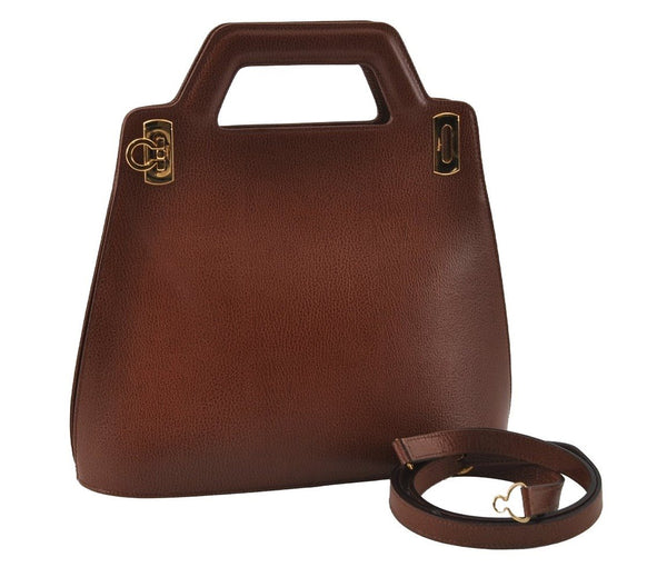 Authentic Salvatore Ferragamo Gancini Leather 2Way Shoulder Hand Bag Brown 4609I