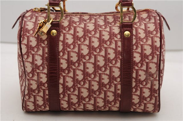 Authentic Christian Dior Trotter Hand Boston Bag PVC Enamel Bordeaux 4610F