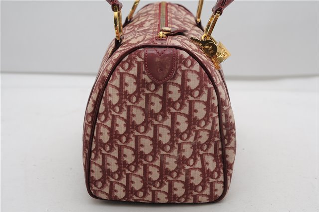 Authentic Christian Dior Trotter Hand Boston Bag PVC Enamel Bordeaux 4610F