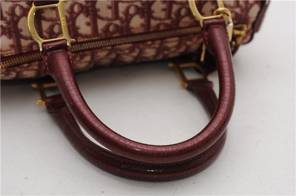 Authentic Christian Dior Trotter Hand Boston Bag PVC Enamel Bordeaux 4610F