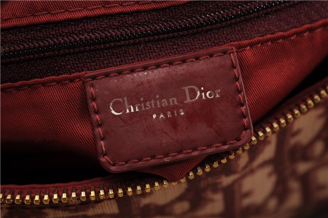 Authentic Christian Dior Trotter Hand Boston Bag PVC Enamel Bordeaux 4610F