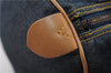 Authentic Christian Dior Boston Hand Bag Denim Canvas Leather Navy Blue CD 4611F