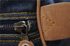 Authentic Christian Dior Boston Hand Bag Denim Canvas Leather Navy Blue CD 4611F