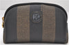 Authentic FENDI Pequin Cosmetic Pouch Purse PVC Leather Brown Black 4612E