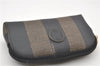 Authentic FENDI Pequin Cosmetic Pouch Purse PVC Leather Brown Black 4612E