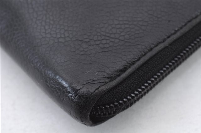 Authentic CHANEL Caviar Skin CoCo Mark Round Zip Long Wallet Purse Black 4614C