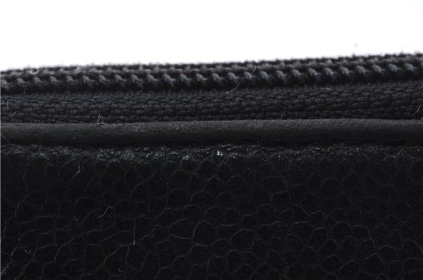 Authentic CHANEL Caviar Skin CoCo Mark Round Zip Long Wallet Purse Black 4614C