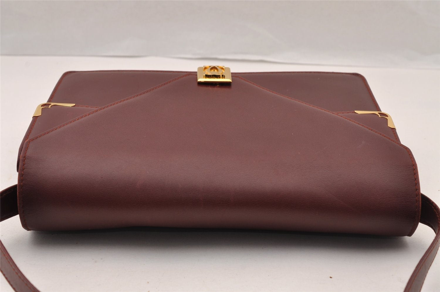 Authentic Cartier Must de Cartier Leather Shoulder Hand Bag Bordeaux Red 4614I