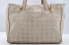 Authentic CHANEL New Travel Line Shoulder Tote Bag Nylon Leather Beige 4615I