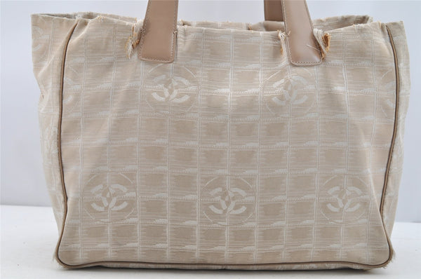 Authentic CHANEL New Travel Line Shoulder Tote Bag Nylon Leather Beige 4615I
