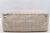 Authentic CHANEL New Travel Line Shoulder Tote Bag Nylon Leather Beige 4615I