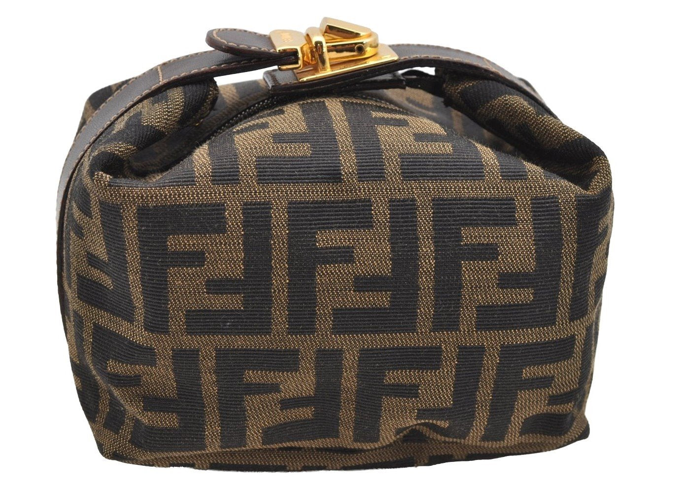 Authentic FENDI Zucca Hand Bag Pouch Purse Canvas Leather Brown Junk 4616I