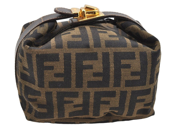 Authentic FENDI Zucca Hand Bag Pouch Purse Canvas Leather Brown Junk 4616I