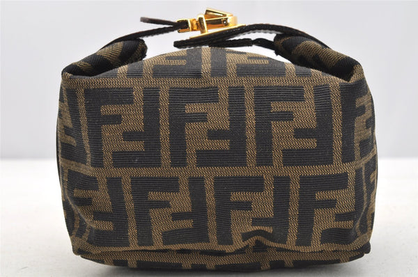 Authentic FENDI Zucca Hand Bag Pouch Purse Canvas Leather Brown Junk 4616I