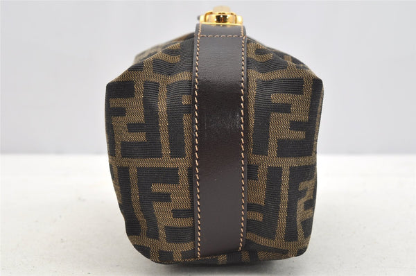Authentic FENDI Zucca Hand Bag Pouch Purse Canvas Leather Brown Junk 4616I