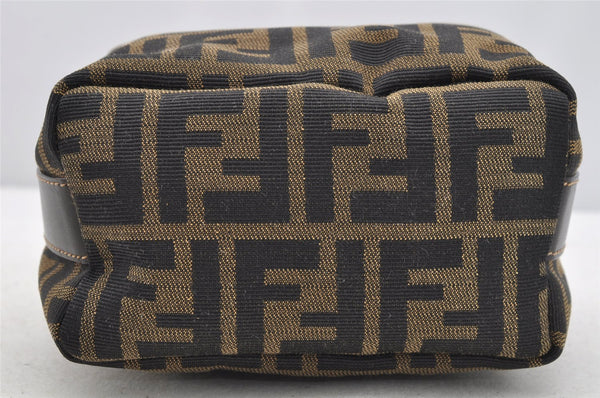 Authentic FENDI Zucca Hand Bag Pouch Purse Canvas Leather Brown Junk 4616I