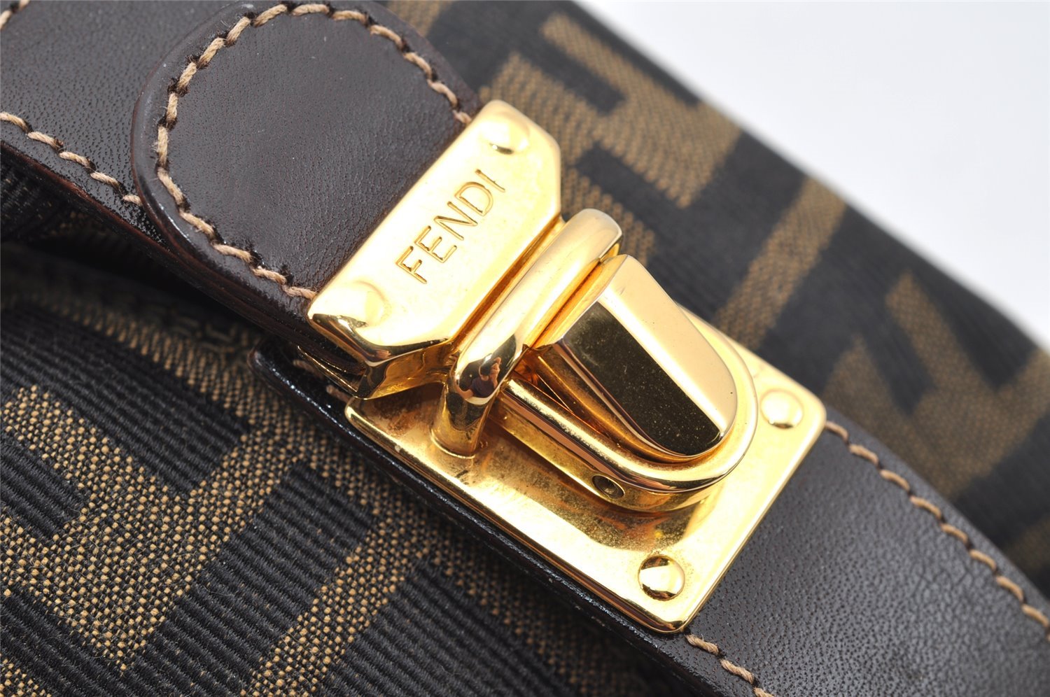Authentic FENDI Zucca Hand Bag Pouch Purse Canvas Leather Brown Junk 4616I