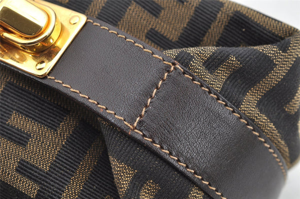 Authentic FENDI Zucca Hand Bag Pouch Purse Canvas Leather Brown Junk 4616I