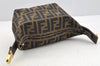 Authentic FENDI Zucca Hand Bag Pouch Purse Canvas Leather Brown Junk 4616I