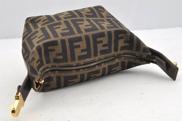 Authentic FENDI Zucca Hand Bag Pouch Purse Canvas Leather Brown Junk 4616I
