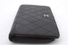 Authentic CHANEL Lamb Skin Matelasse Bifold Long Wallet Purse Black CC 4621C