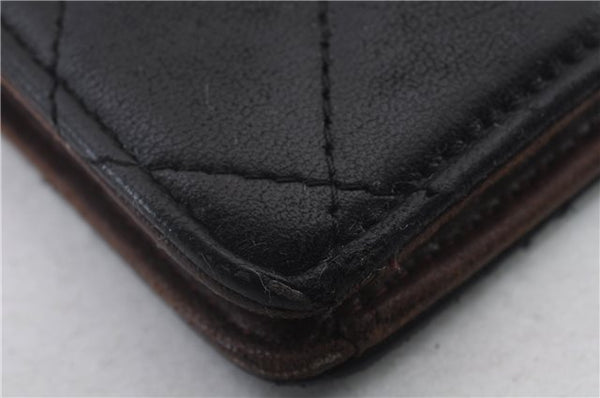 Authentic CHANEL Lamb Skin Matelasse Bifold Long Wallet Purse Black CC 4621C