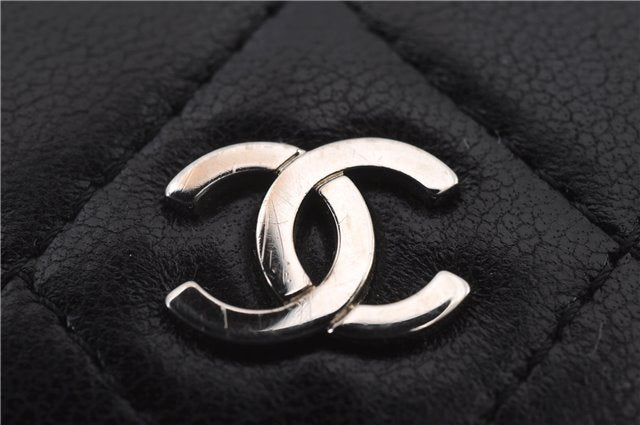 Authentic CHANEL Lamb Skin Matelasse Bifold Long Wallet Purse Black CC 4621C