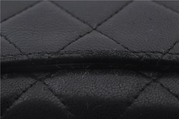 Authentic CHANEL Lamb Skin Matelasse Bifold Long Wallet Purse Black CC 4621C