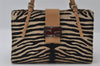 Authentic FENDI Zebra Pattern Hand Bag Purse Unborn Calf Leather Beige 4623I