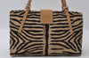 Authentic FENDI Zebra Pattern Hand Bag Purse Unborn Calf Leather Beige 4623I