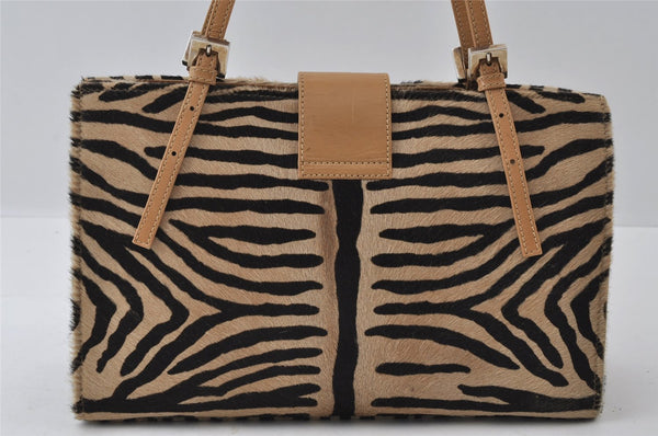 Authentic FENDI Zebra Pattern Hand Bag Purse Unborn Calf Leather Beige 4623I