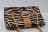 Authentic FENDI Zebra Pattern Hand Bag Purse Unborn Calf Leather Beige 4623I