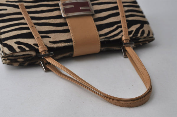 Authentic FENDI Zebra Pattern Hand Bag Purse Unborn Calf Leather Beige 4623I