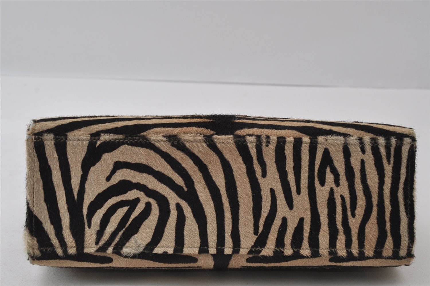 Authentic FENDI Zebra Pattern Hand Bag Purse Unborn Calf Leather Beige 4623I