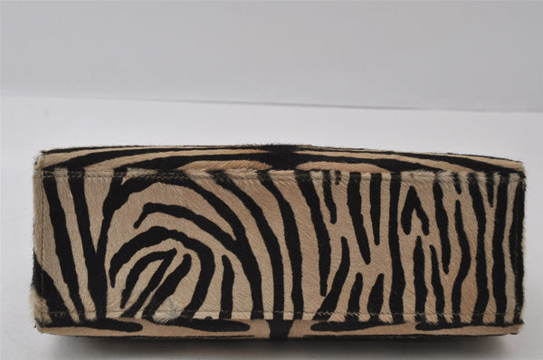 Authentic FENDI Zebra Pattern Hand Bag Purse Unborn Calf Leather Beige 4623I