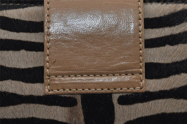 Authentic FENDI Zebra Pattern Hand Bag Purse Unborn Calf Leather Beige 4623I