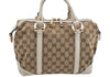 Authentic GUCCI 2Way Hand Boston Bag Purse GG Canvas Leather 189893 Brown 4626I