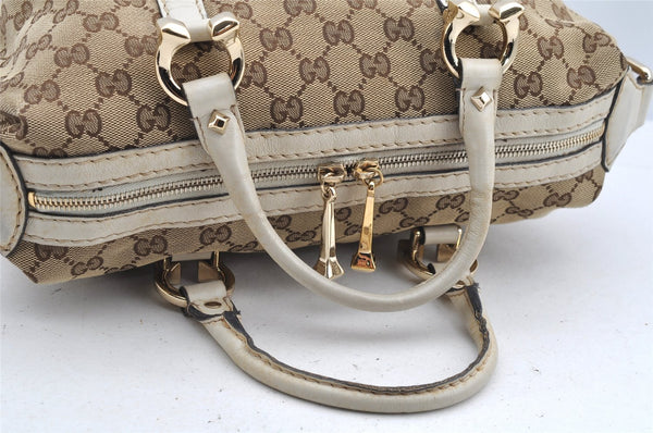 Authentic GUCCI 2Way Hand Boston Bag Purse GG Canvas Leather 189893 Brown 4626I