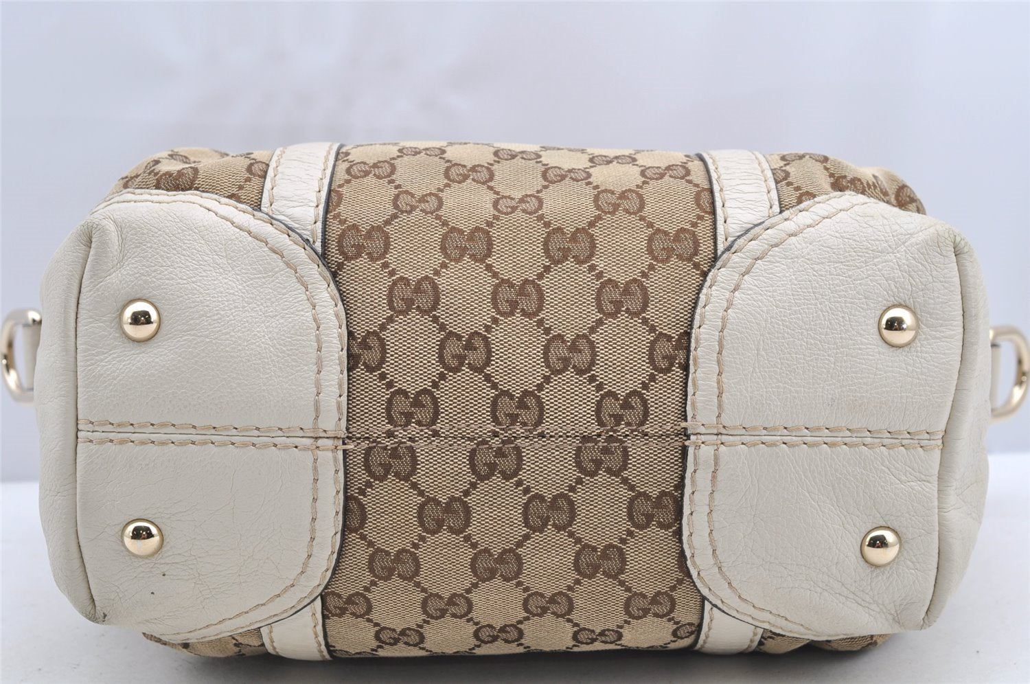 Authentic GUCCI 2Way Hand Boston Bag Purse GG Canvas Leather 189893 Brown 4626I