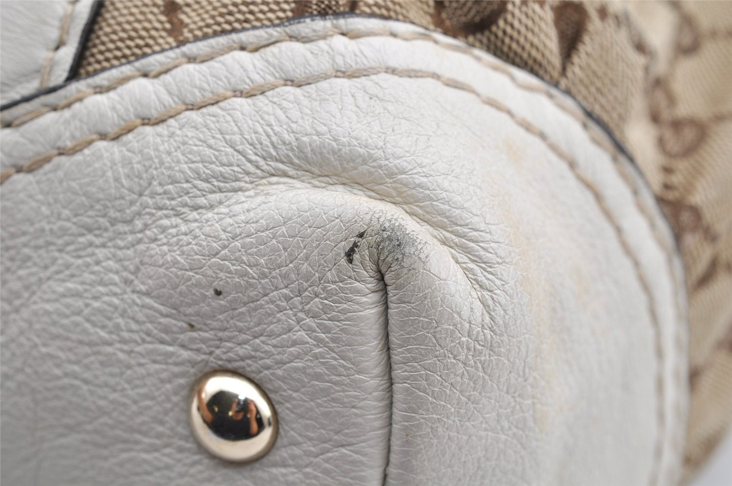 Authentic GUCCI 2Way Hand Boston Bag Purse GG Canvas Leather 189893 Brown 4626I