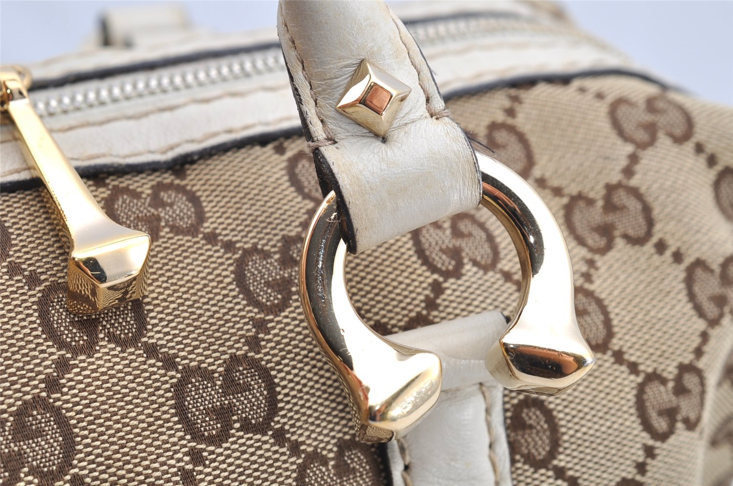 Authentic GUCCI 2Way Hand Boston Bag Purse GG Canvas Leather 189893 Brown 4626I