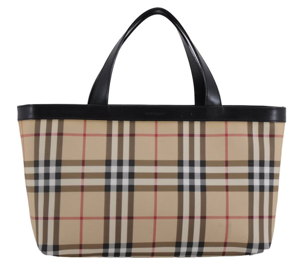 Authentic BURBERRY Nova Check Hand Tote Bag PVC Leather Beige 4627E