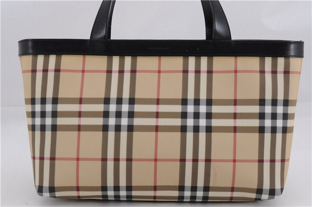 Authentic BURBERRY Nova Check Hand Tote Bag PVC Leather Beige 4627E