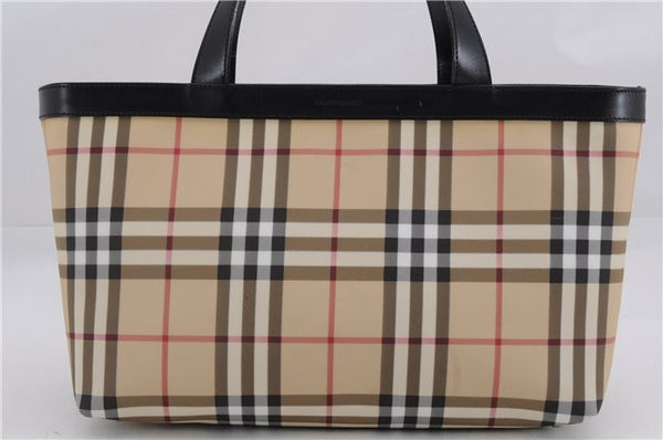 Authentic BURBERRY Nova Check Hand Tote Bag PVC Leather Beige 4627E