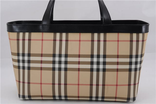 Authentic BURBERRY Nova Check Hand Tote Bag PVC Leather Beige 4627E