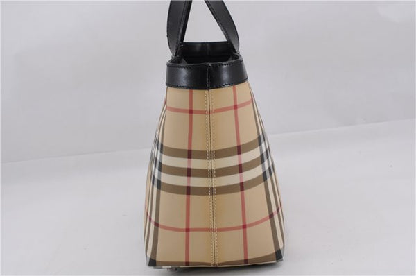 Authentic BURBERRY Nova Check Hand Tote Bag PVC Leather Beige 4627E