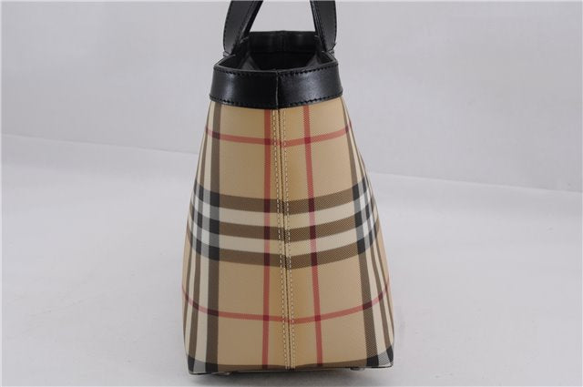 Authentic BURBERRY Nova Check Hand Tote Bag PVC Leather Beige 4627E