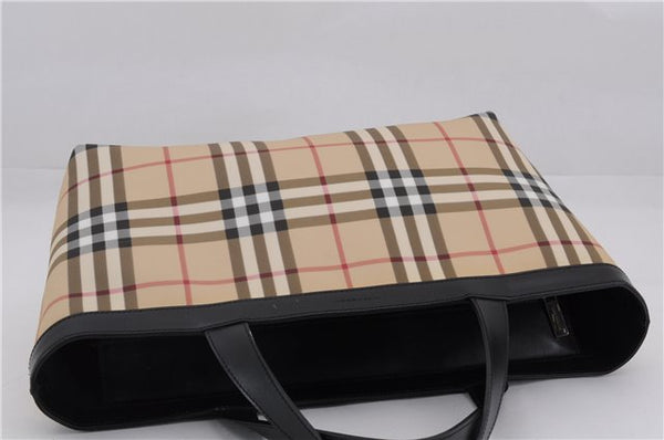 Authentic BURBERRY Nova Check Hand Tote Bag PVC Leather Beige 4627E