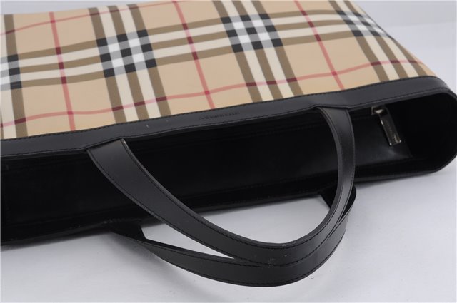Authentic BURBERRY Nova Check Hand Tote Bag PVC Leather Beige 4627E